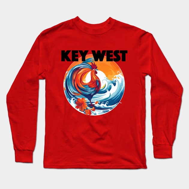 Key West - Rooster (with Black Lettering) Long Sleeve T-Shirt by VelvetRoom